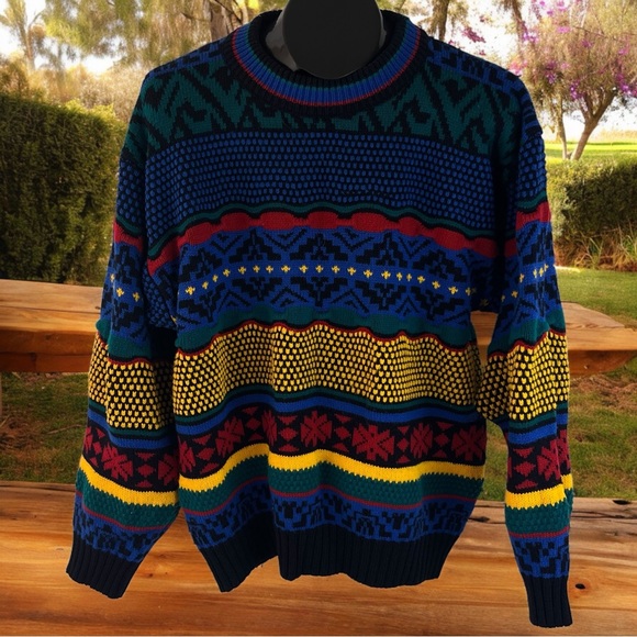 Vintage Multi-Colored Acrylic Crew Neck Geometric Sweater by Lightening Bolt - Picture 10 of 10
